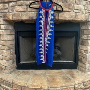 NWOT Half Moon red, white and blue sleeveless sundress with embroidery. small